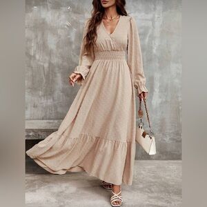 SHEIN Long Sleeve Dress in Beige